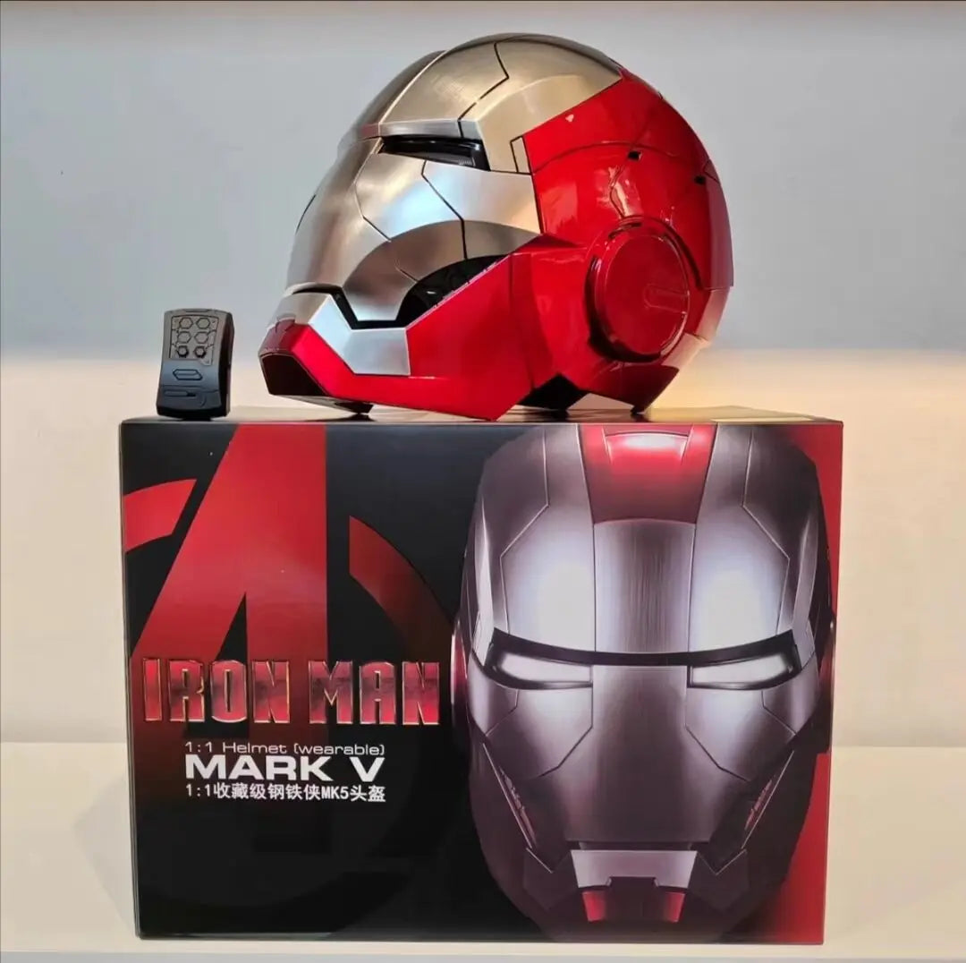 Iron Man Tony Helmet Electric Multi-Piece Opening and Closing English Voice Control 1:1 Wearable Abs Figure Toys Dolls Gifts