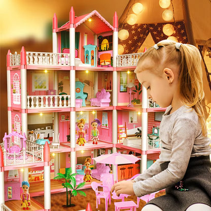 3D DIY Dream Princess Castle Villa Assembly Doll House Set Toy Girl Family 