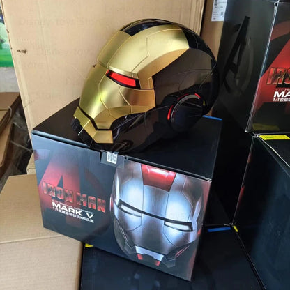 Iron Man Tony Helmet Electric Multi-Piece Opening and Closing English Voice Control 1:1 Wearable Abs Figure Toys Dolls Gifts