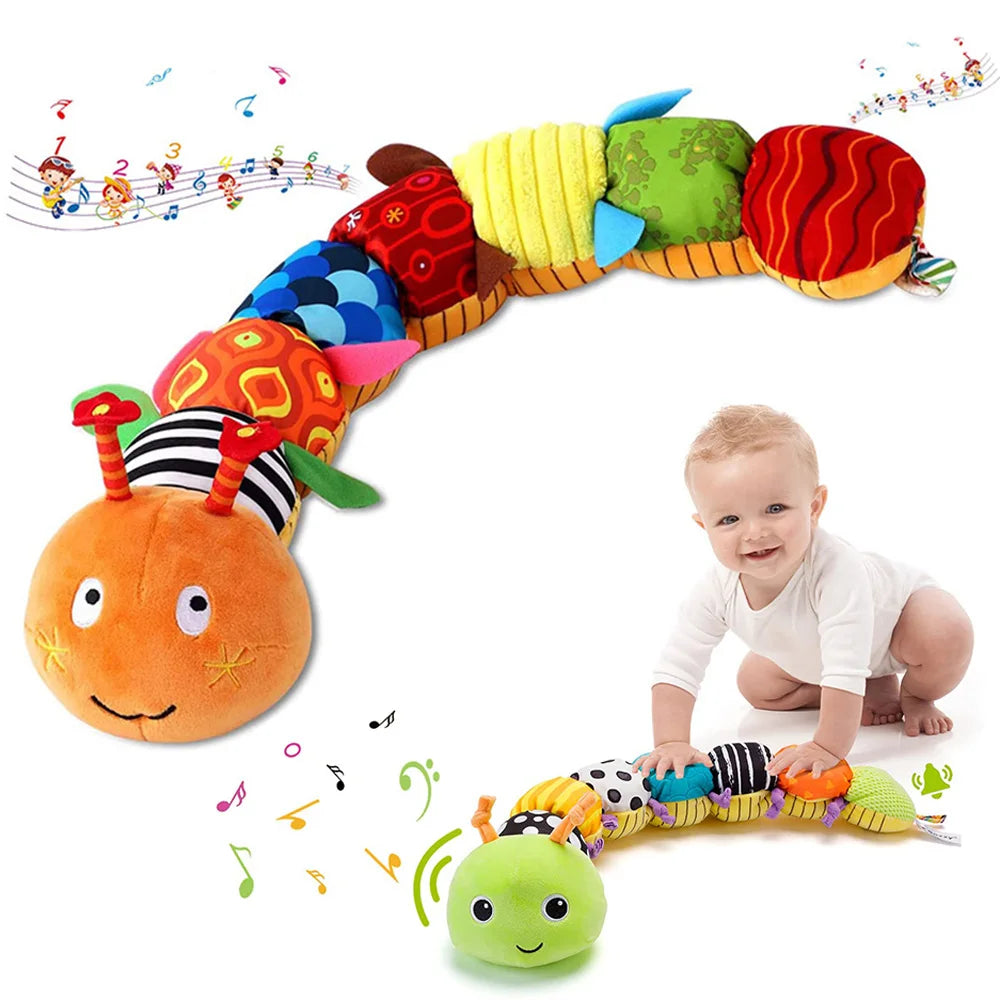 Baby Rattle Musical Caterpillar Worm Soft Infant Plush Toys Educational Interactive Sensory Toy for Babies Newborn Toddler Gift