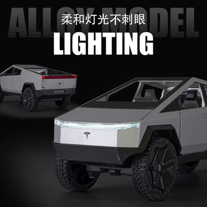 1:24 Tesla Cybertruck Pickup with Motorcycle Alloy Car Model Diecast Toy Vehicle Sound and Light Simitation Cars Model Toys Gift