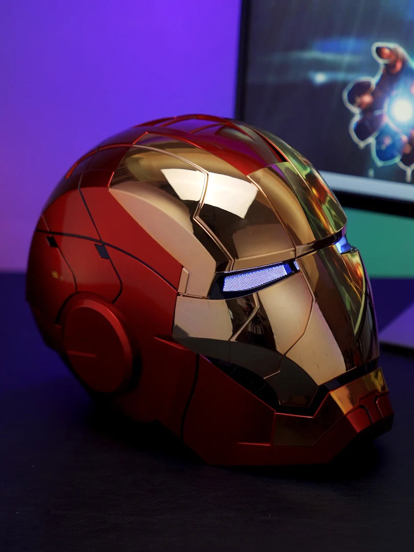 Iron Man Tony Helmet Electric Multi-Piece Opening and Closing English Voice Control 1:1 Wearable Abs Figure Toys Dolls Gifts