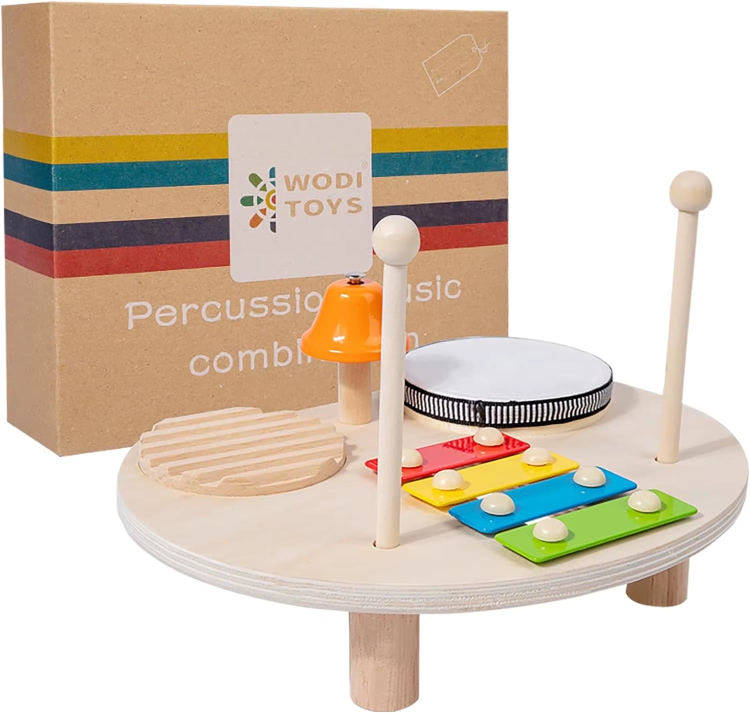 Kids Drum Set Baby Musical Instruments Toys Montessori Wooden Xylophone Preschool Music Kit Percussion Tambourine Toys Birthday