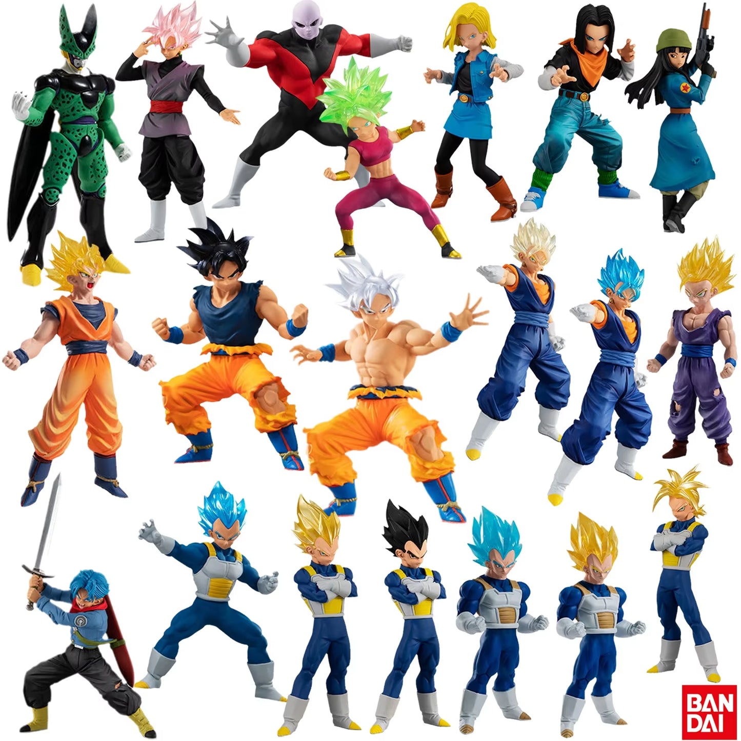 Genuine Gashapon Dragon Ball Super HG Action Figures: Golden Vegetto, Trunks, Mai, Android 17, Jiren, and Caulifla Models