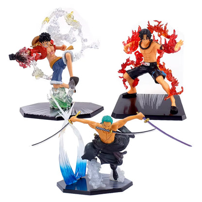 One Piece Anime Monkey D Luffy Roronoa Ace Vinsmoke Sanji Action Figures Dolls PVC Model Collectible Stunt Toy Decoration Gift