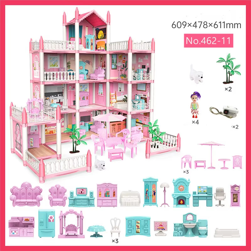 3D DIY Dream Princess Castle Villa Assembly Doll House Set Toy Girl Family 