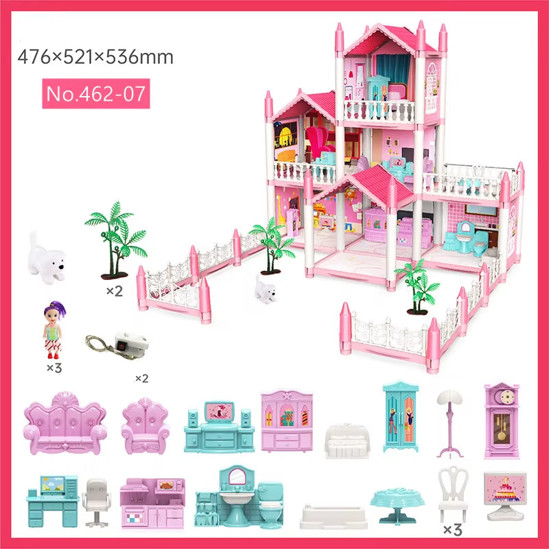 3D DIY Dream Princess Castle Villa Assembly Doll House Set Toy Girl Family 