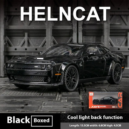 Dodge Challenger Hellcat - Coche de juguete a escala 1:32, fundido a presión, de metal, con sonido y luz