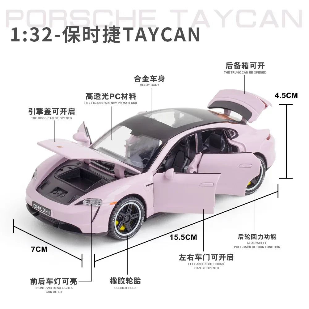 Porsche Panamera Taycan Macan Cayenne 911 GT3 Supercar Aleación Modelo Juguete Diecasts Metal Sonido y Luz Coches Juguetes