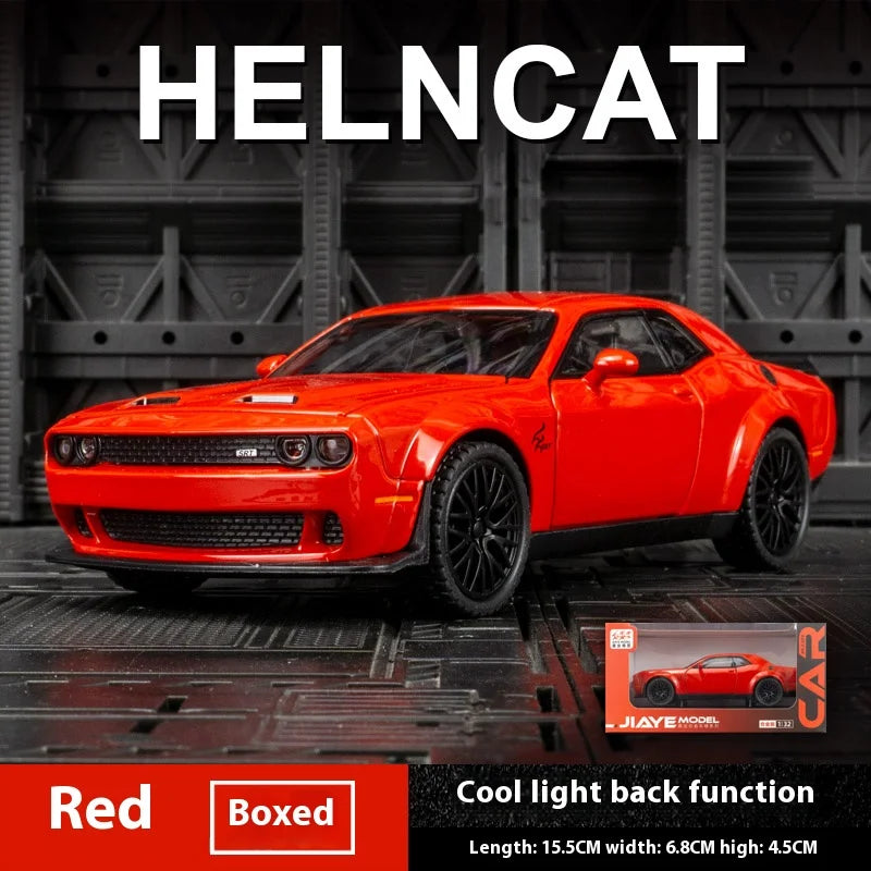 Dodge Challenger Hellcat - Coche de juguete a escala 1:32, fundido a presión, de metal, con sonido y luz