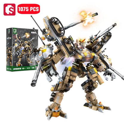 SEMBO 1075pcs Tank Transforming Mech Robot Model Building Blocks MOC Military Series Vehicle Assembly Bricks Toys for Boys Gifts