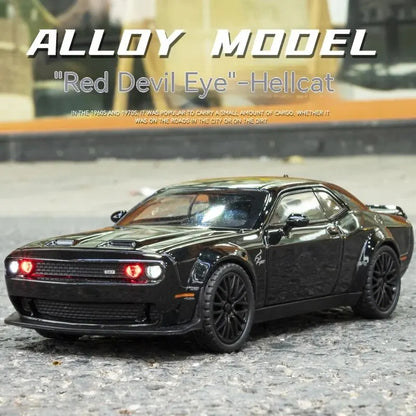 Dodge Challenger Hellcat - Coche de juguete a escala 1:32, fundido a presión, de metal, con sonido y luz