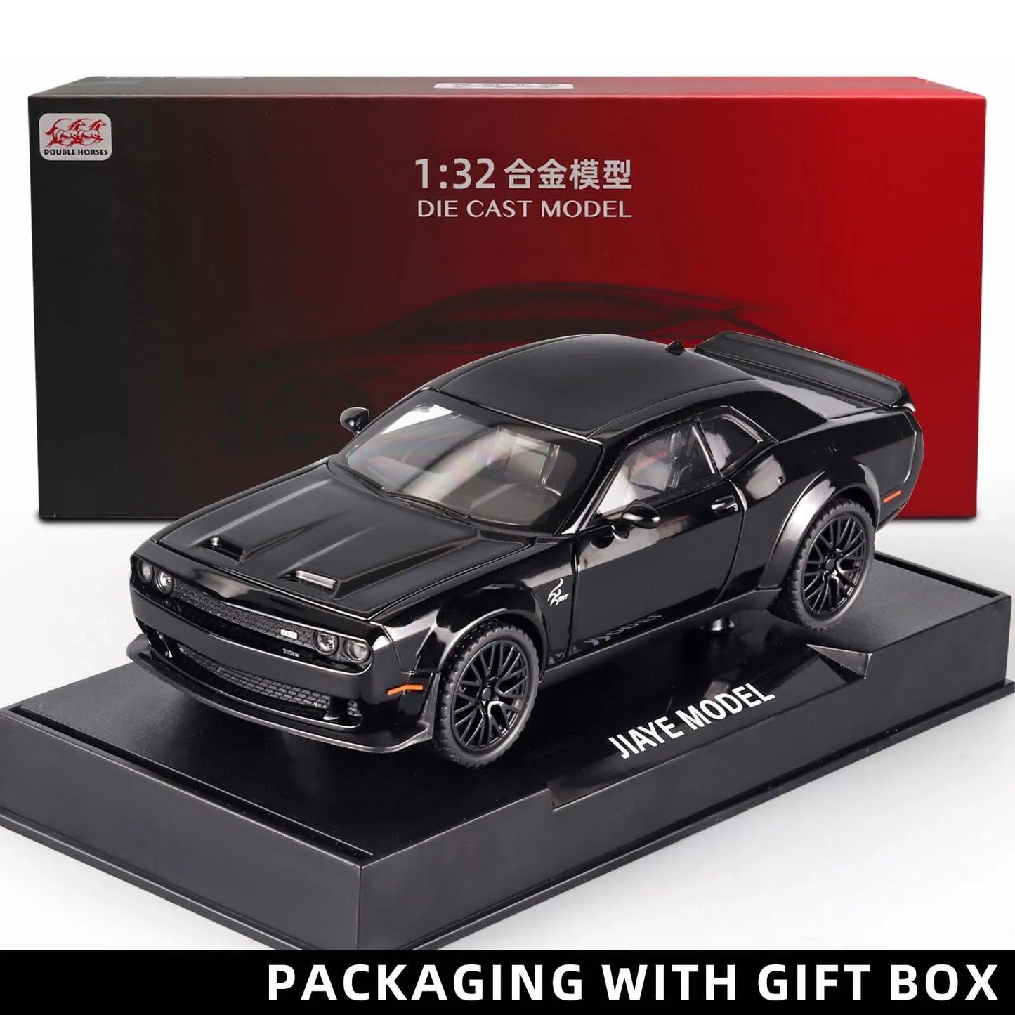 Dodge Challenger Hellcat - Coche de juguete a escala 1:32, fundido a presión, de metal, con sonido y luz