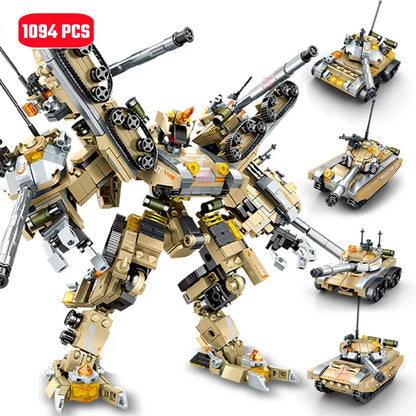 SEMBO 1075pcs Tank Transforming Mech Robot Model Building Blocks MOC Military Series Vehicle Assembly Bricks Toys for Boys Gifts