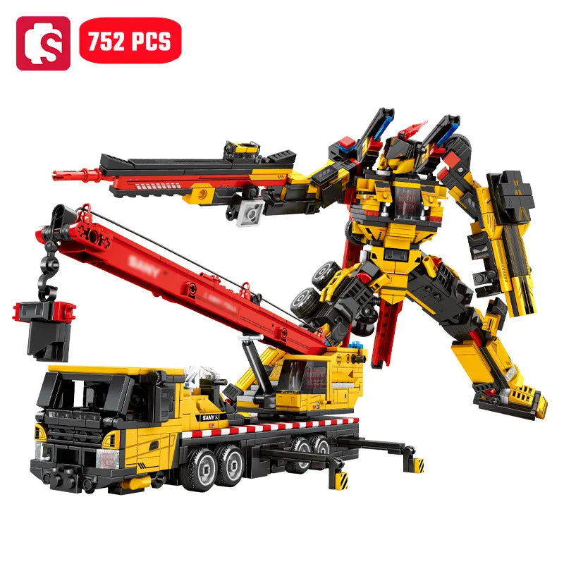 SEMBO 752pcs Crane Transforming Mecha Assemblage Building Blocks MOC Engineering Vehicle Robot Model Bricks Boys Gifts Kids Toys