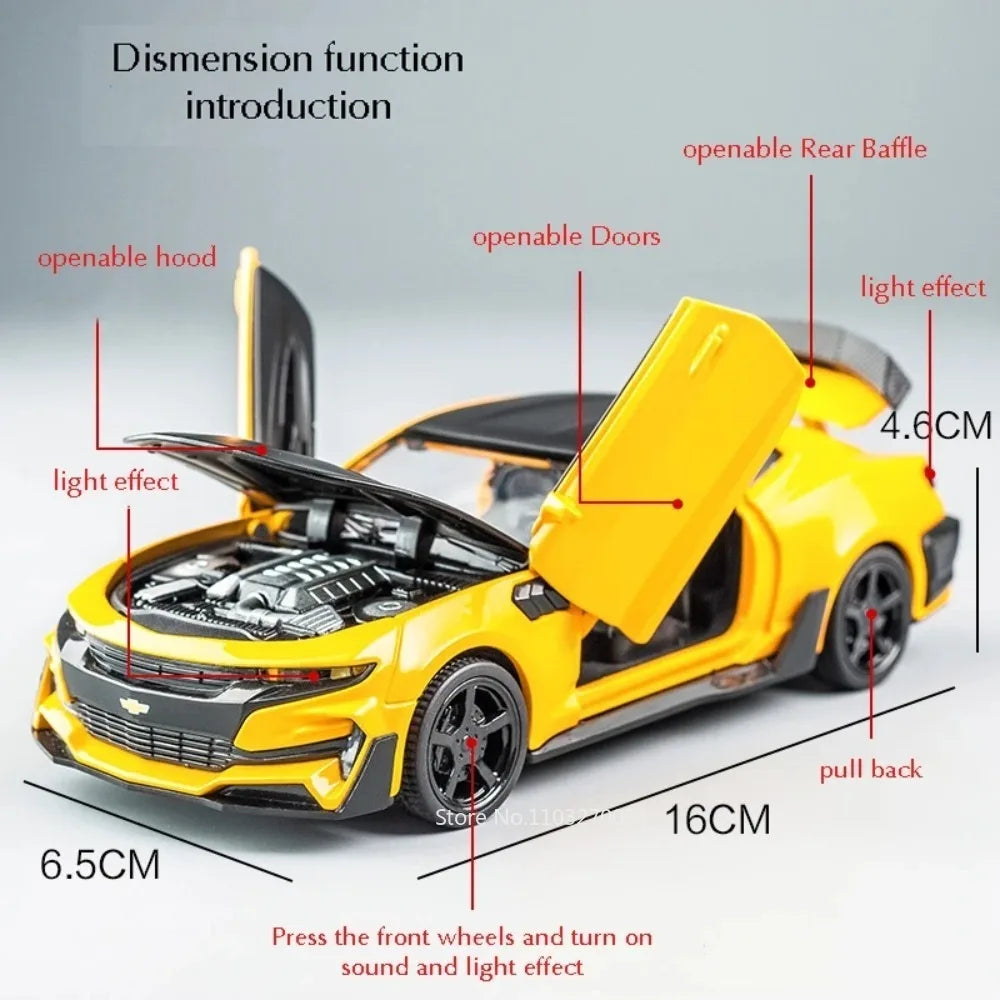 Camaro Spielzeug Modell Auto Legierung Metall Druckguss Mit 4 Tür Geöffnet Sound Licht