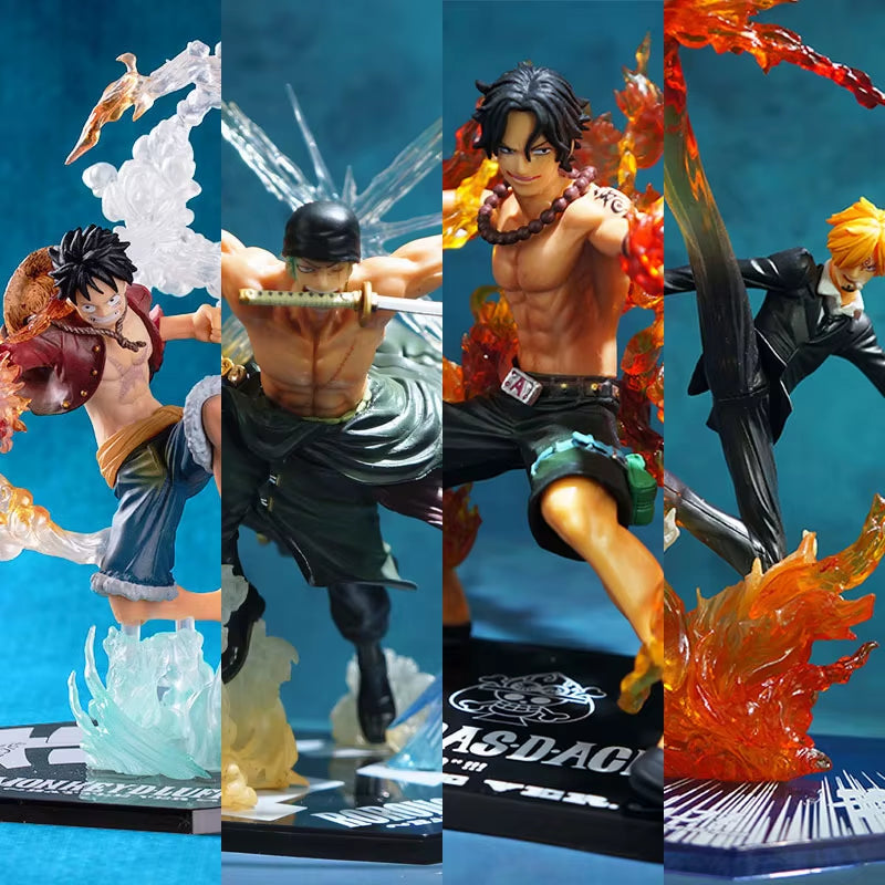 One Piece Anime Monkey D Luffy Roronoa Ace Vinsmoke Sanji Action Figures Dolls PVC Model Collectible Stunt Toy Decoration Gift