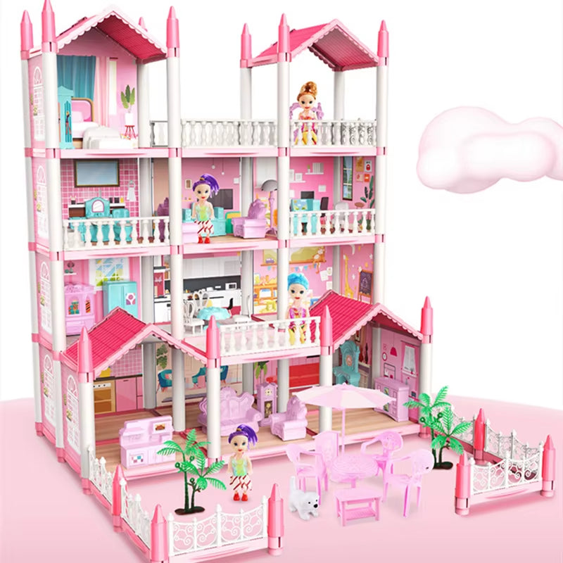 3D DIY Dream Princess Castle Villa Assembly Doll House Set Toy Girl Family 