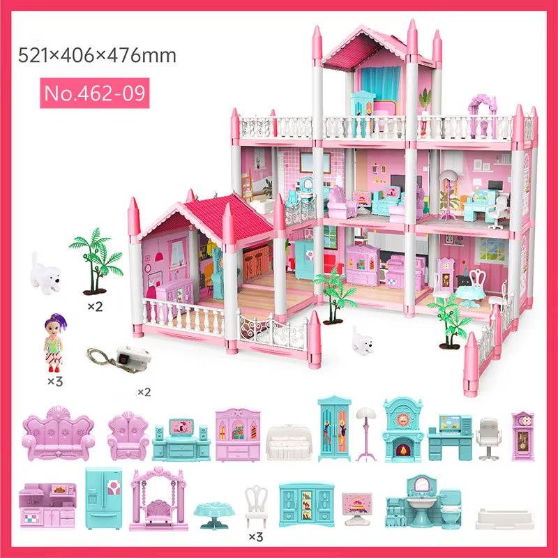 3D DIY Dream Princess Castle Villa Assembly Doll House Set Toy Girl Family 