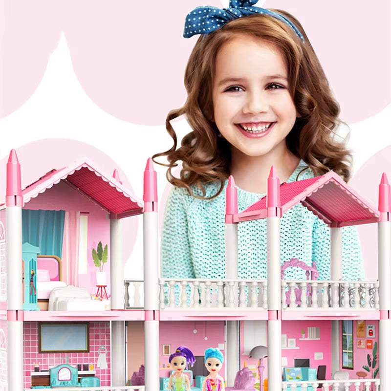 3D DIY Dream Princess Castle Villa Assembly Doll House Set Toy Girl Family 