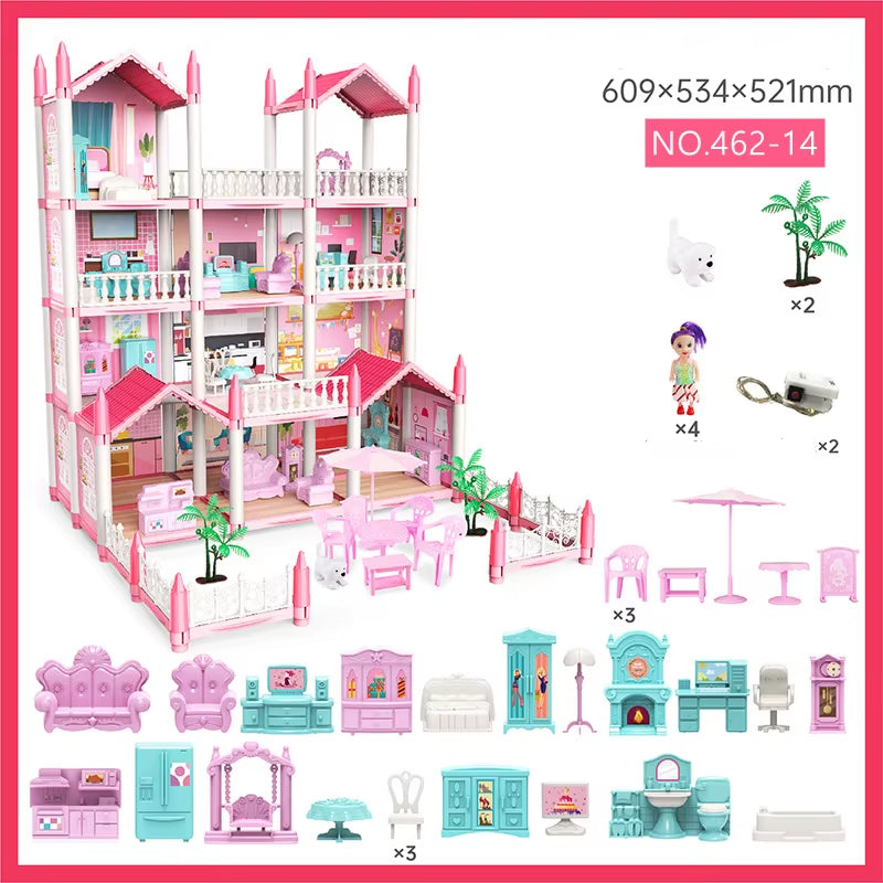 3D DIY Dream Princess Castle Villa Assembly Doll House Set Toy Girl Family 