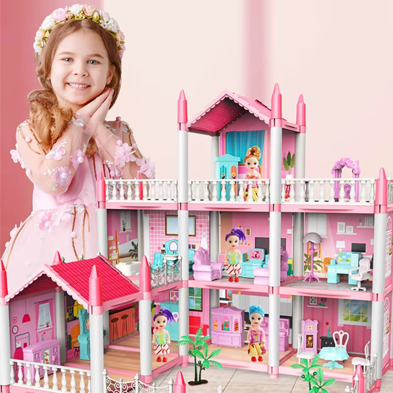 3D DIY Dream Princess Castle Villa Assembly Doll House Set Toy Girl Family 